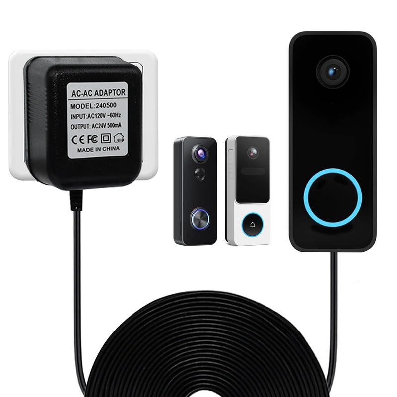 TEKCAM 24V Doorbell Transformer Compatible with WYZE Doorbell v2, AOSU Doorbell, XTU Doorbell, 16ft Doorbell Power Adapter, Black (No Doorbell) - Image 1